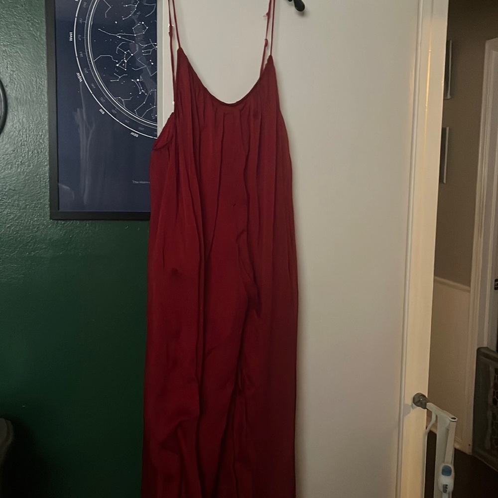 Spaghetti-Strap Burgundy Maxi Jumpsuit